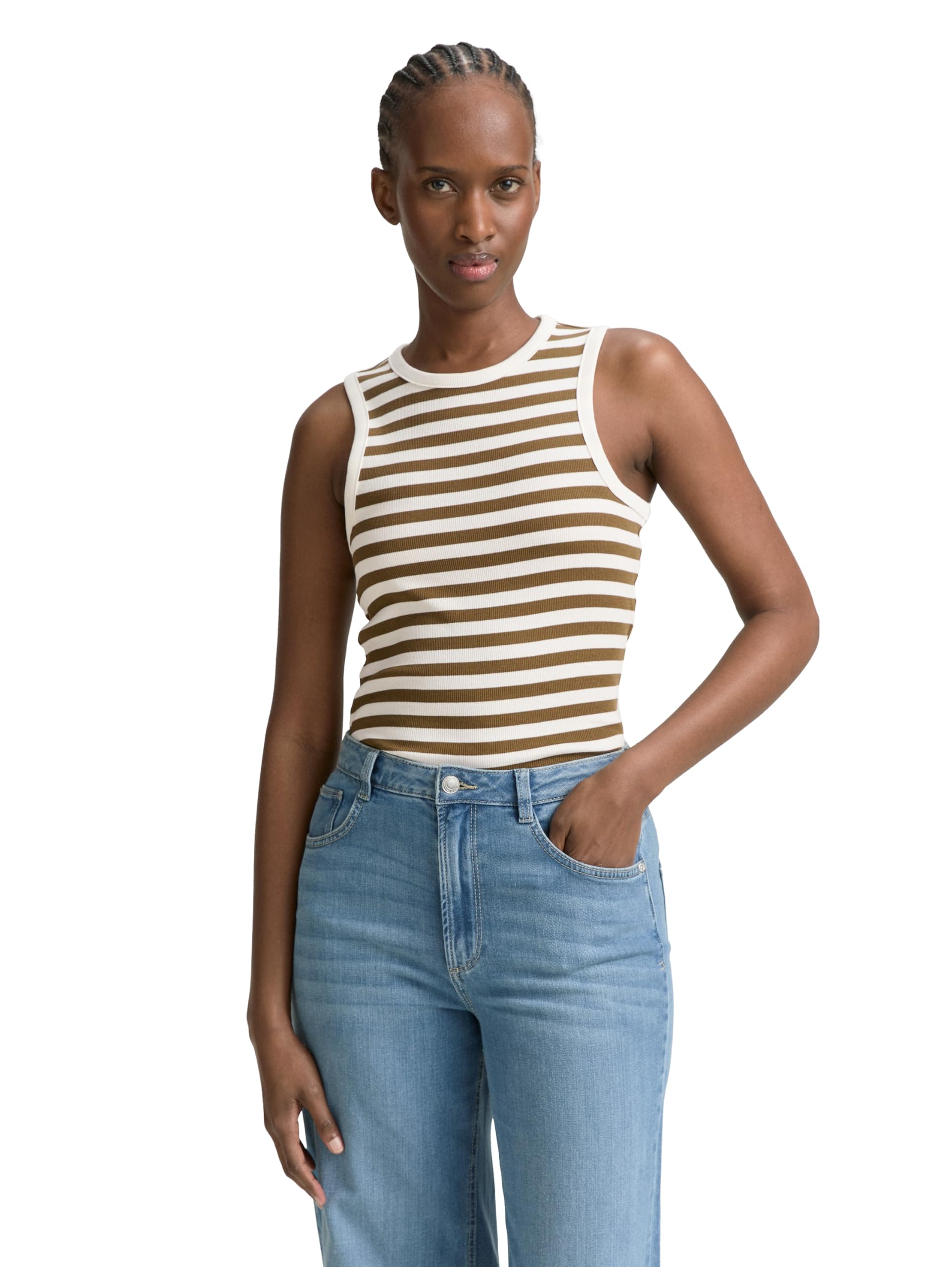 TOM TAILOR Denim Women's Top, 37852 - Olive White Stripe, M