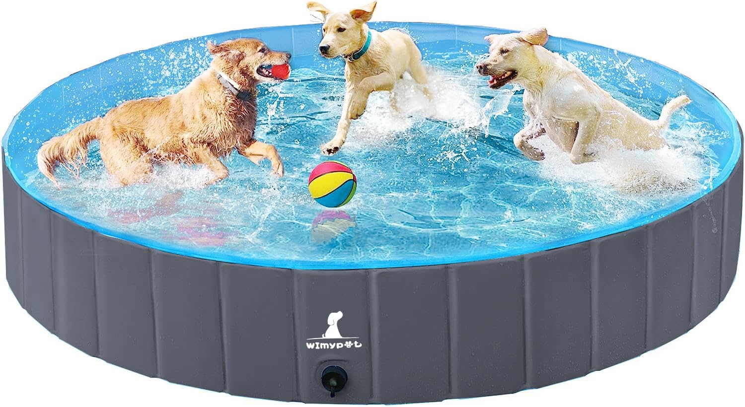 Wimypet Piscina Mascotas, Piscina Perros, Bañera Plegable para Niños/Perros/Gatos, Plegable Piscina de Baño al Aire LibrePiscina con PVC Antideslizante - Gris （120 × 30 cm）