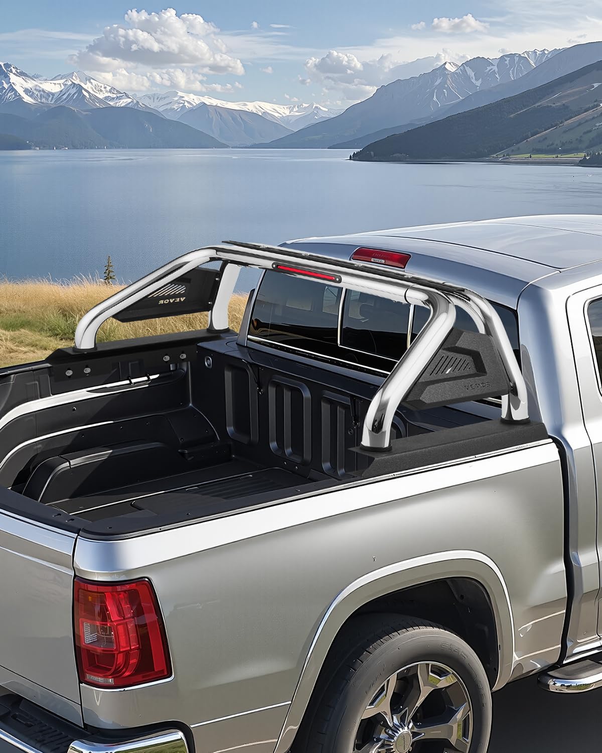 Photo 1 of VEVOR Truck Bed Roll Bar, Universal Adjustable Sport Bar Compatible with Full-Size & Mid-Size Pickup/ 2014-2018 Chevrolet Silverado, with LED Brake Light, Stainless & Carbon Steel No Rack Included
