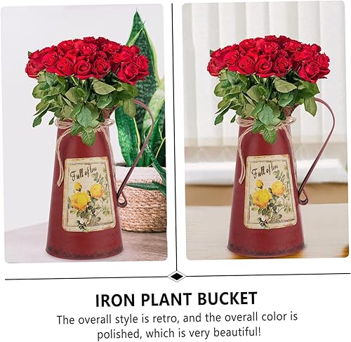 Miniatura 9 de VOSAREA 1 fuente de hojalata de hierro para flores, jarra rústica, jarra decorativa de leche, jarra decorativa de granja, jarrón de flores rústicas,