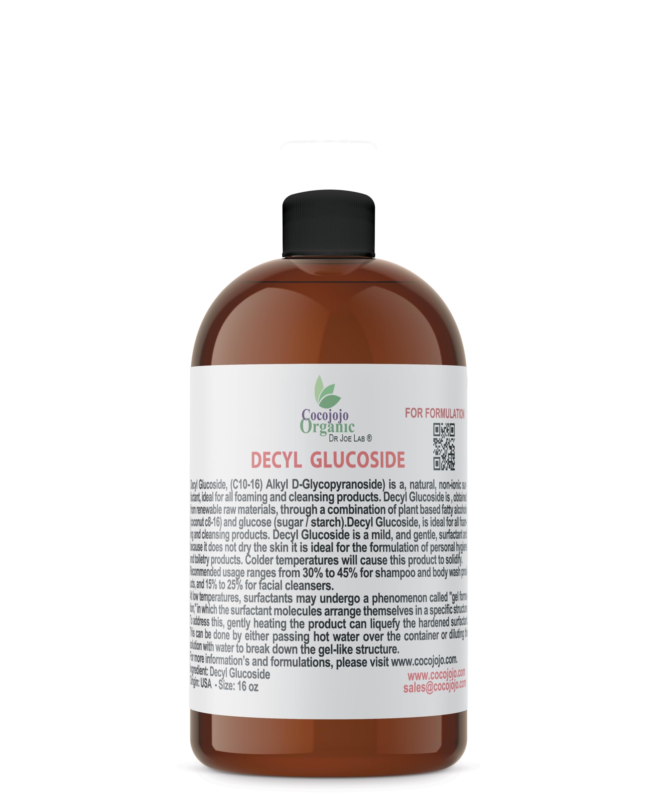 Decyl Glucoside Natural Surfactant - 16 oz - Natural, Plant Derived, Non-GMO, Biodegradable - For Formulations and DIY Skin Care - For Shower Gels, Foaming, Body Soap, Shampoos, Face Cleansers