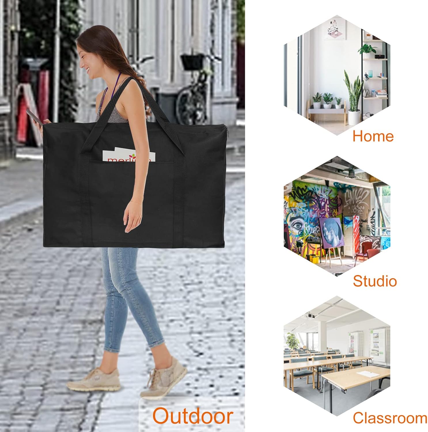 Cupohus 19" x 25" Lightweight Art Portfolio Bag (Edition 2.0) with Outer Pockets and Handle, Student Carry Transport Storage Bag for 18" x 24" Artworks - Image 6