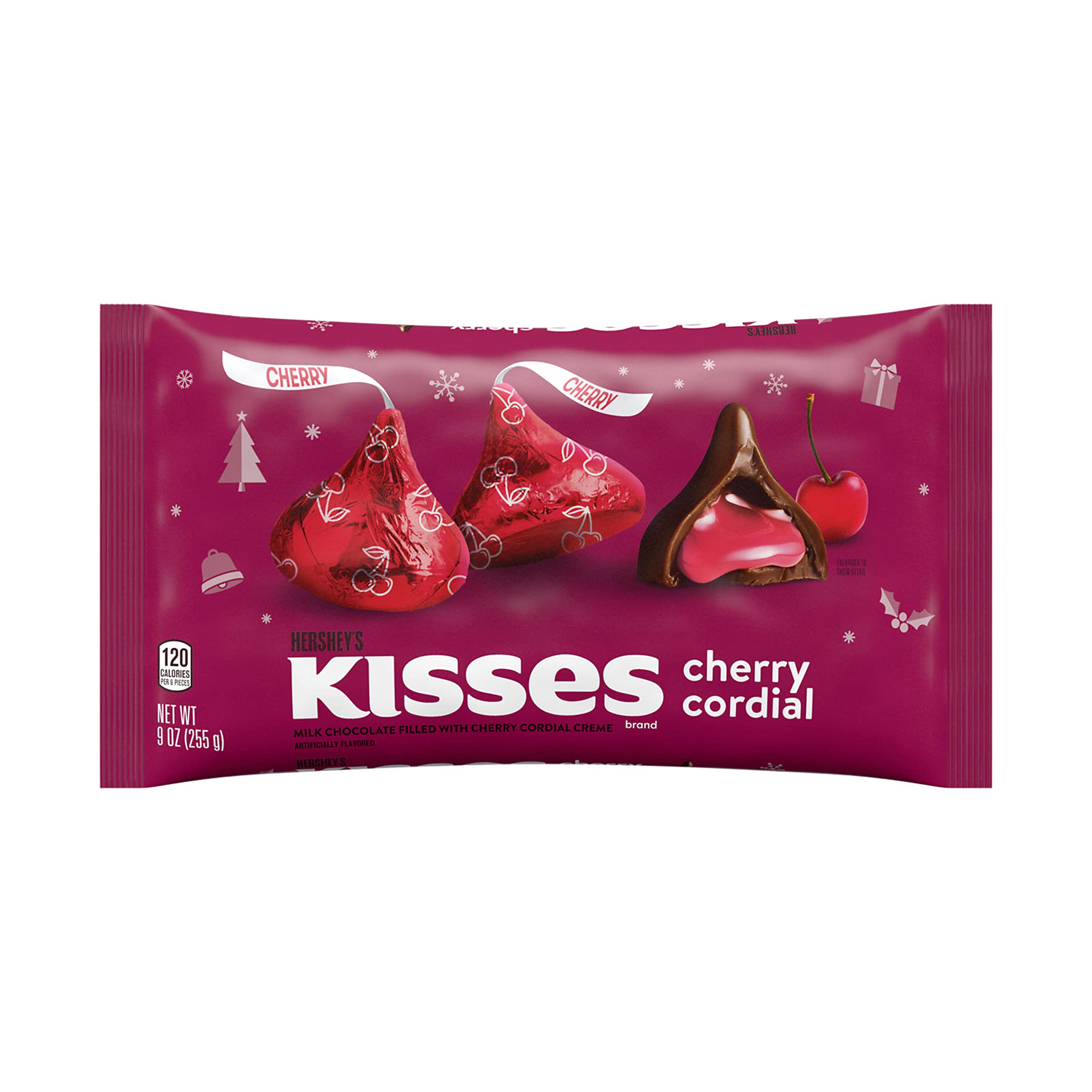 Amazon.com : HERSHEY'S KISSES Cherry Cordial Milk Chocolate Filled with  Cherry Cordial Creme Candy, Christmas, 9 oz Bag : Grocery & Gourmet Food