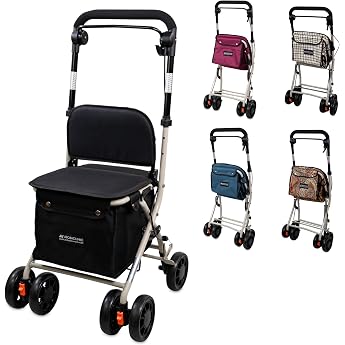Mobiclinic Coliseo Shopping Trolley with Seat Foldable Rollator for Adults 21 L Backrest 4 Wheels One Hand Brake Lightweight Compact and Stable Coliseo