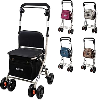 Mobiclinic®, Andador Plegable, Carro de la Compra con Asiento, Coliseo, Monomando, Acero, Gran Cesta, Respaldo y Acolchado, Sistema Frenado, Ruedas 360º, Negro
