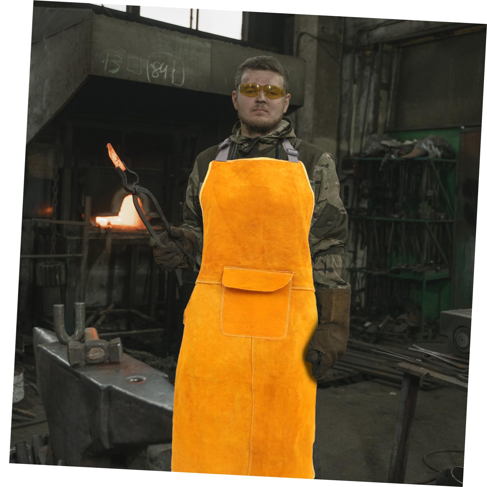 balacoo Electric Welding Clothing Apron Leather Heat Proof Large Pockets Full Coverage Unisex Size Random Color