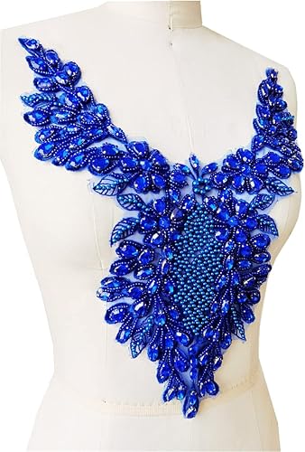 Miniatura 31 de Piedras de imitación hechas a mano de encaje apliques de costura a mano Parches Recorte para vestido Ropa Falda Escote Accesorios (negro)