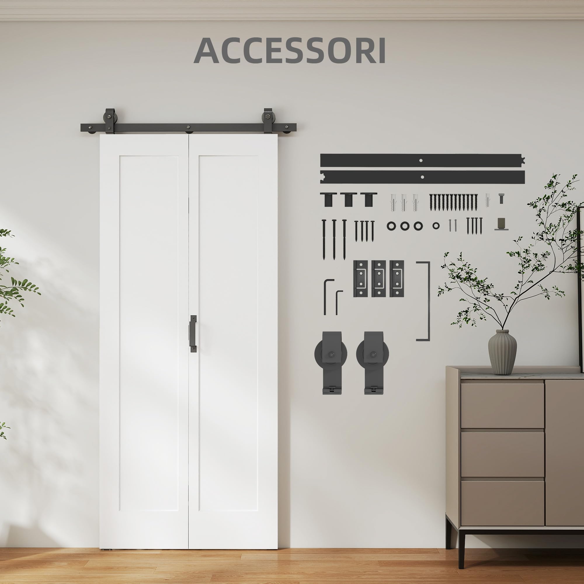 HOMCOM Porta Scorrevole a Libro 90x210 cm, Porta Pieghevole a Portafoglio con Maniglia e Superficie Verniciabile, Bianco