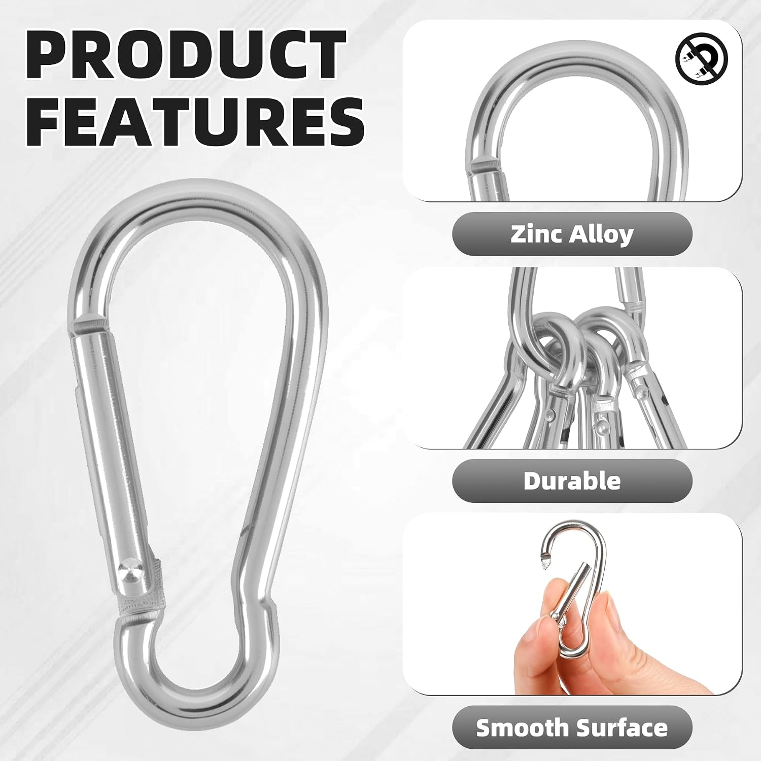 39pcs 1.9Inch Carabiner Caribeener Clips D Shape Aluminum Carabeaner Buckle Spring Snap Key Chain Clip Hook for Camping Hiking Fishing Traveling, Silver image 4