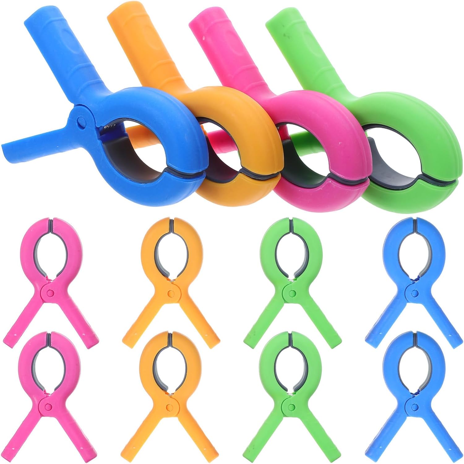 Garneck 12pcs Windproof Clothes Clips for Beach Towels and Quilts, Strong Grip Plastic Clothespins with Silicone Tips, Bright Color Identification for Lounge Chairs and Outdoor Use