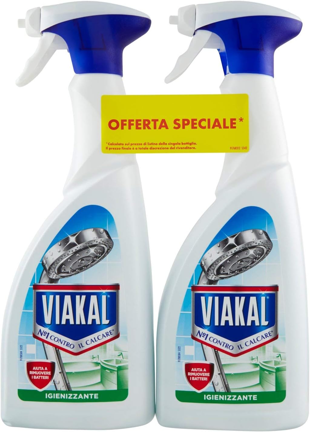 VIAKAL Anti-Limescale Detergent Sanitising Spray, Maxi Size 2 Pieces 700 ml