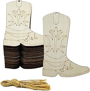 30 pcs 4 Inch Unfinished Cowboy Boots Wood Cut Out Cowboy Boots Wood DIY Crafts Cutouts Blank Wooden Cowboy Boots Shaped Ornaments Tags