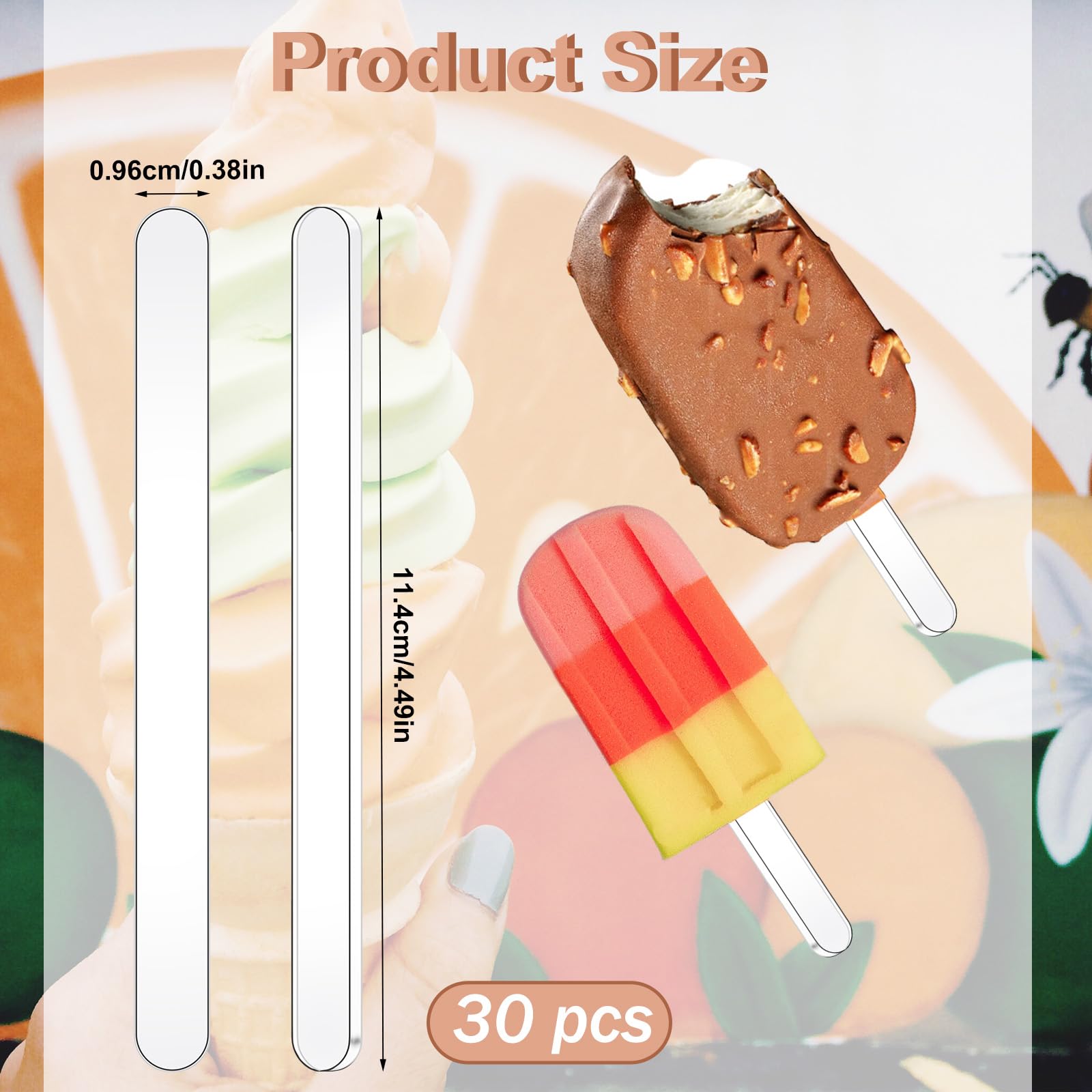 AHQiZFX 30 Pcs 4.5 Inch Acrylic Sticks, Reusable Cakesicle Sticks, Ice Cream Sticks, Cake Molds, Mini Ice Cream Sticks, Cake Sticks for Homemade Ice Cream, Cakes, Desserts, DIY Art (Transparent)