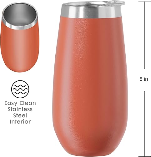 Miniatura 3 de Oggi Thermo Flute - Vaso térmico de acero inoxidable con aislamiento para copa de champán, color rojo ladrillo, 6 onzas, con tapa transparente