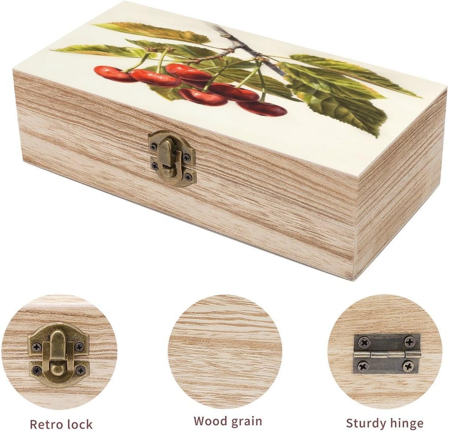 Art Cherry Painting Wooden Storage Box 7.9" X 3.9" X 2.3" image 3