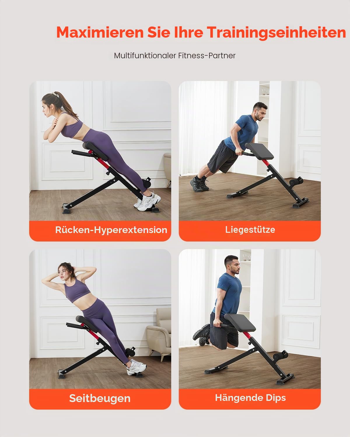 VEVOR Roman Chair Hyperextension Bank & Hantelbank, verstellbares & faltbares Design für Ganzkörpertraining, Zielt auf Gesäßmuskeln, Kniesehnen, Rücken, Rumpf und Bauchmuskeln Ideales