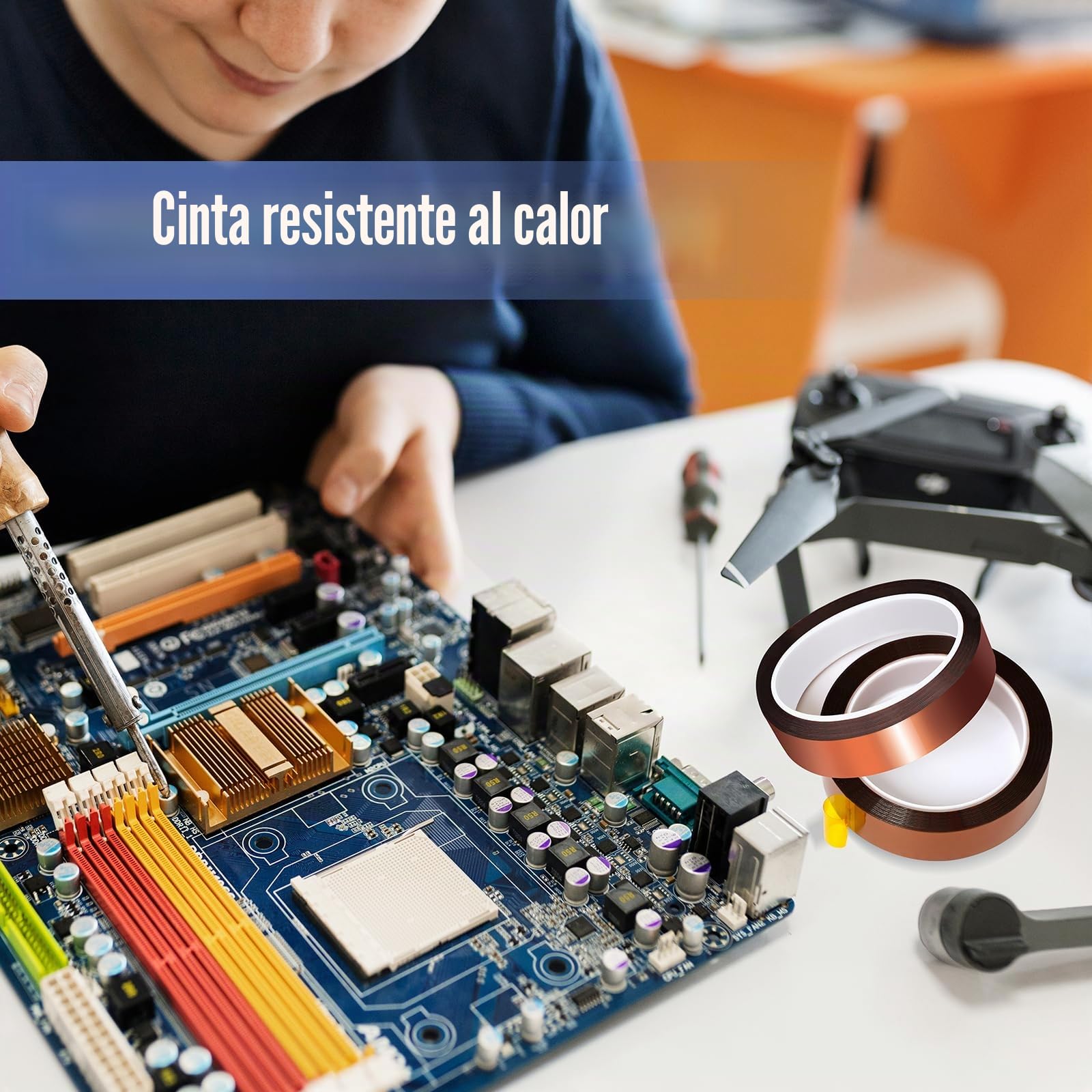 2 rollos de cinta adhesiva Kapton, 20 mm x 25 m, resistente al calor, cinta aislante de alta temperatura, cinta térmica para placas de circuito impreso electrónicas por sublimación