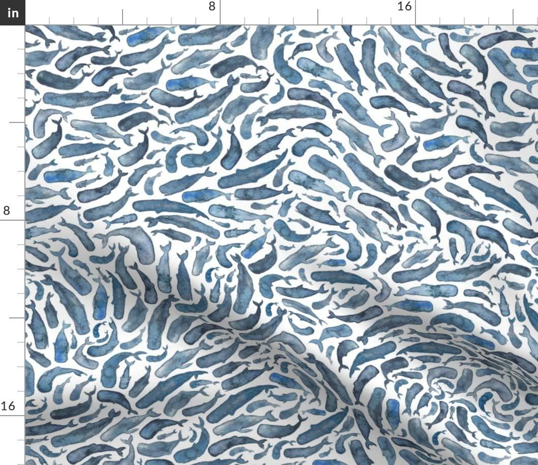 Spoonflower Fabric - Whales Blue Whale Nautical Ocean Animal Sea Printed on Petal Signature Cotton Fabric by The Yard - Sewing Quilting Apparel Crafts Decor
