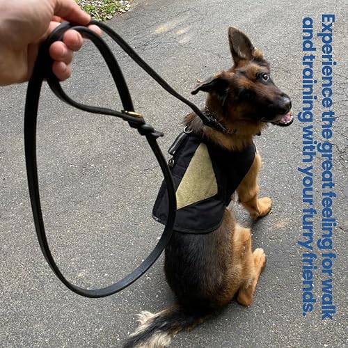 Miniatura 7 de Leatherow Correa para perro  Correas de entrenamiento de cuero resistente, broches de conector de latón macizo y dos anillos (bronceado, 6 pies)