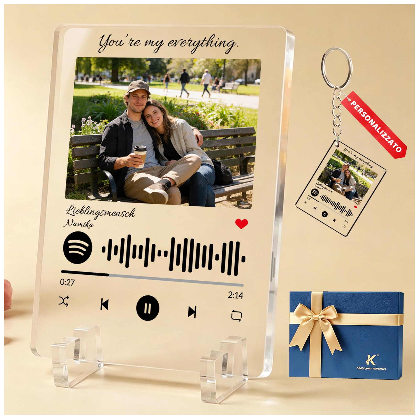 Design Italiano Targa Spotify in Acrilico Cristallino (1cm) Cornice Musicale Artigianale con Foto e Codice Scansionabile - Idea Regalo Esclusiva per Anniversario, San Valentino e Famiglia