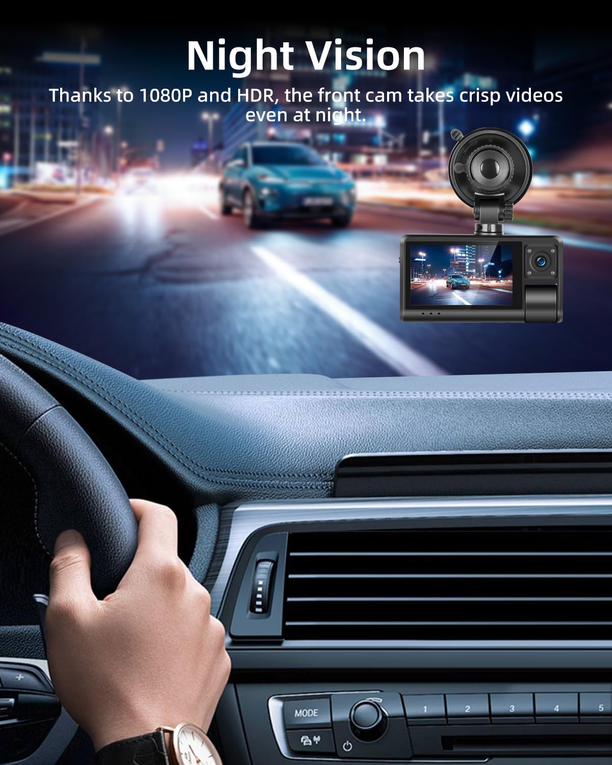 NHOPEEW Cámara para salpicadero Delantero y Trasero 1080P - Cámara para salpicadero con WiFi y Control Mediante aplicación Sensor G/Grabación en Bucle/Visión Nocturna + Tarjeta SD de 64 GB