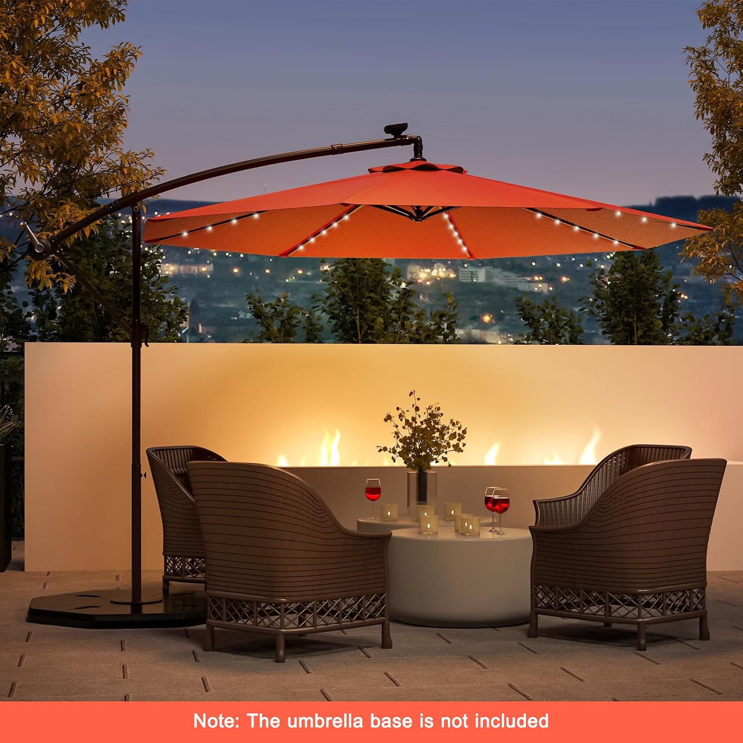 10 ft Offset Umbrella, Cantilever Patio Umbrella with 40 LED Solar Lights, 360 Rotation Solar Patio Umbrella for Outdoor, Garden & Poolside