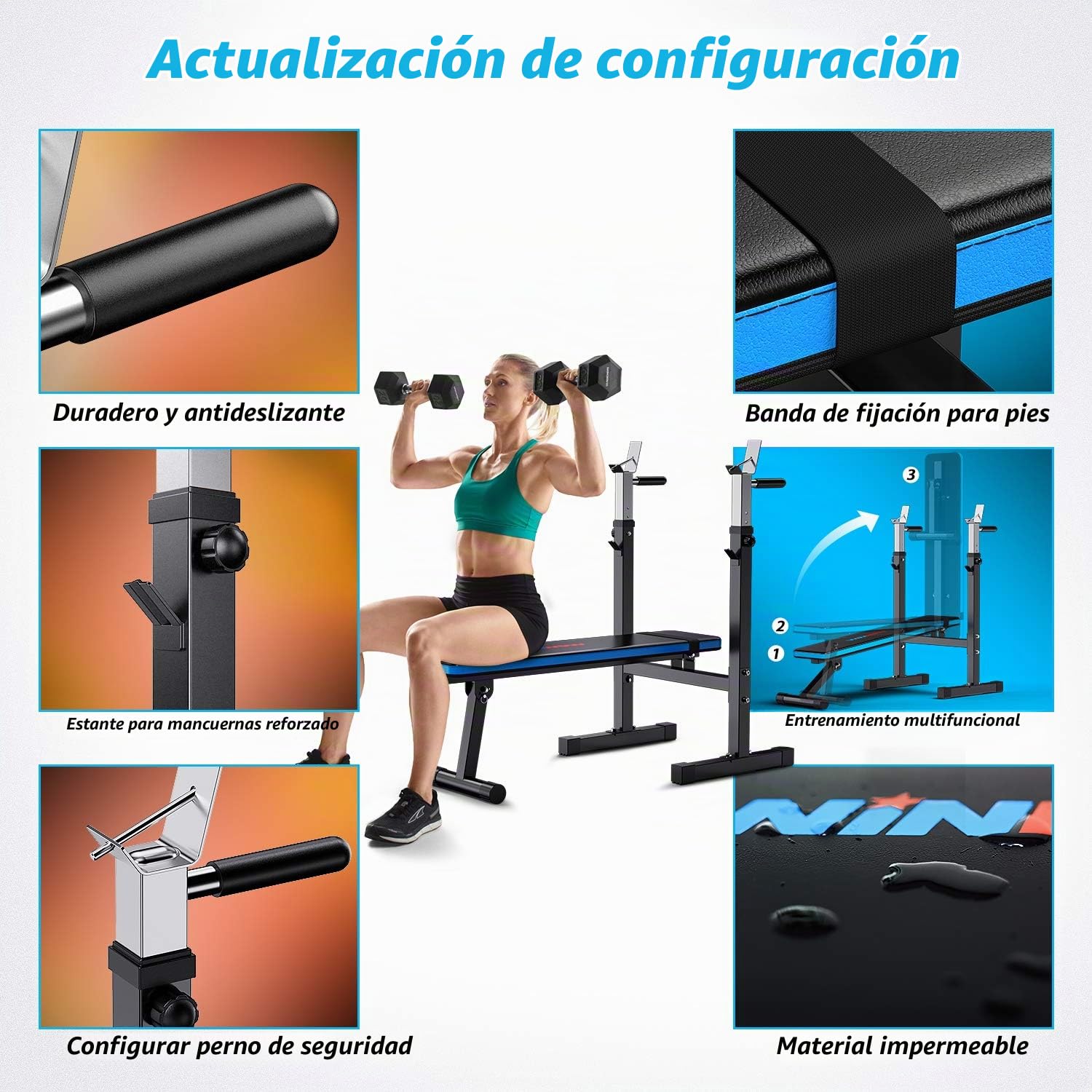 WINNOW Banco de Musculación Ajustable con Estación de Dominada Banco de Levantamiento de Pesas Plegable Gimnasio de Entrenamiento en Casa Banco de Entrenamiento Multiuso …