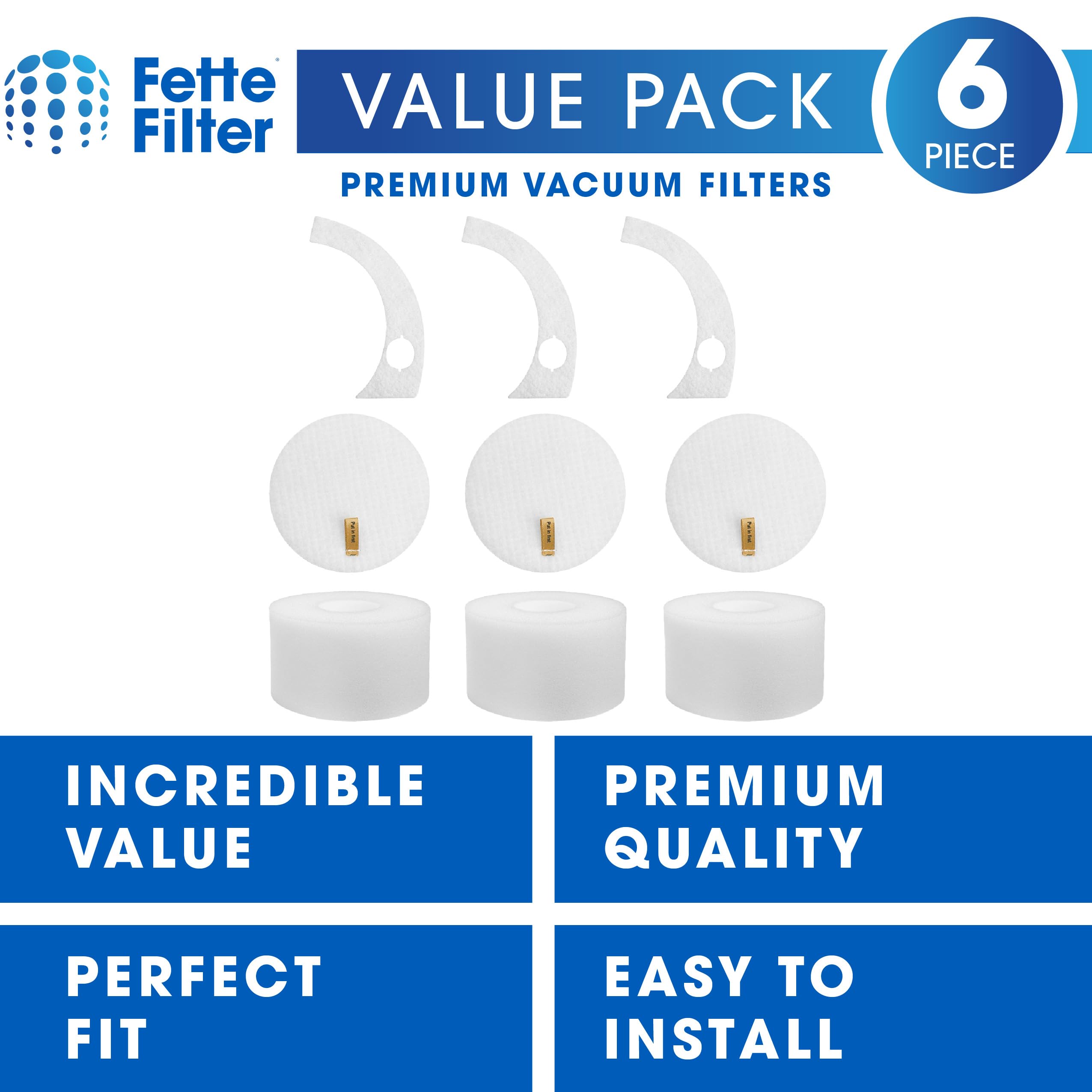 Fette Filter - VS101 Foam Filter Kit Compatible with Shark VS101 MessMaster Portable Wet Dry Vacuum, Small Shop Vac UV105, VS100, VS101?, VS105 Part # XFFKVS100 & XPMFVS100. 3-Pack