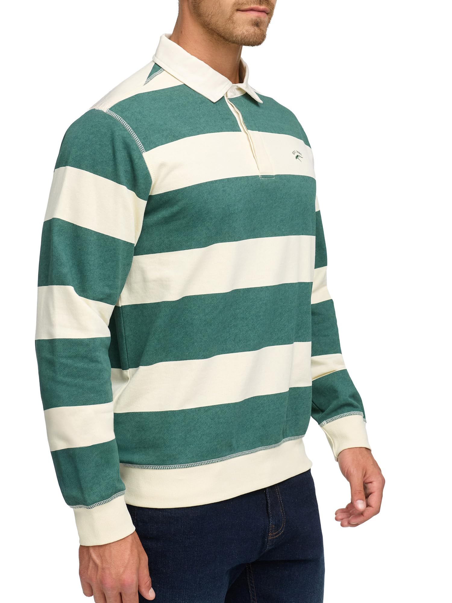 Indicode Maglietta a maniche lunghe da uomo INDinaro a righe in 100% cotone | colletto polo a righe per uomo