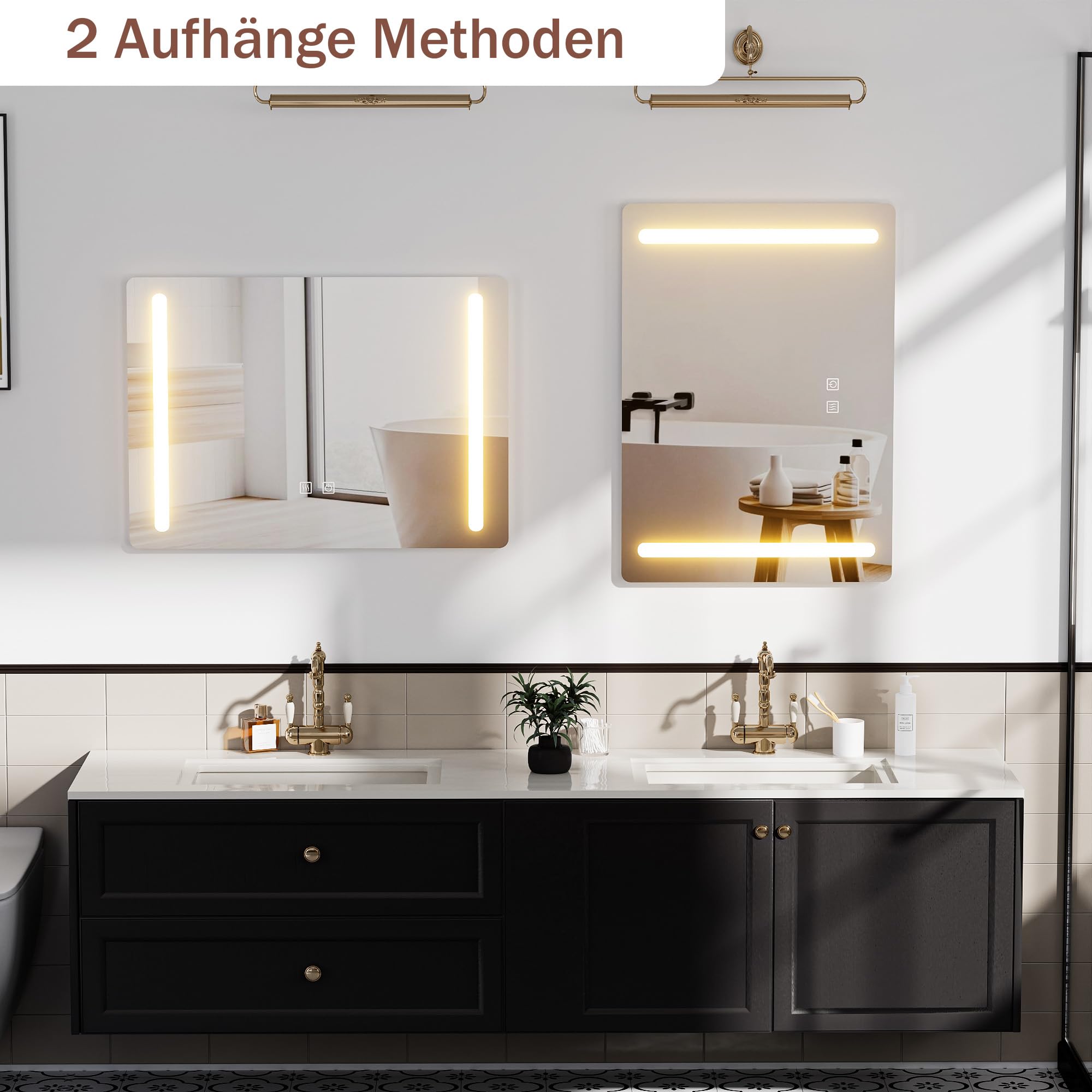 Specchio Bagno con Luce e Antiappannamento 70x50 cm Rettangolare Specchi da Parete per Bagno con led illuminato Regolabile in 3 colori (Spina standard-EU)