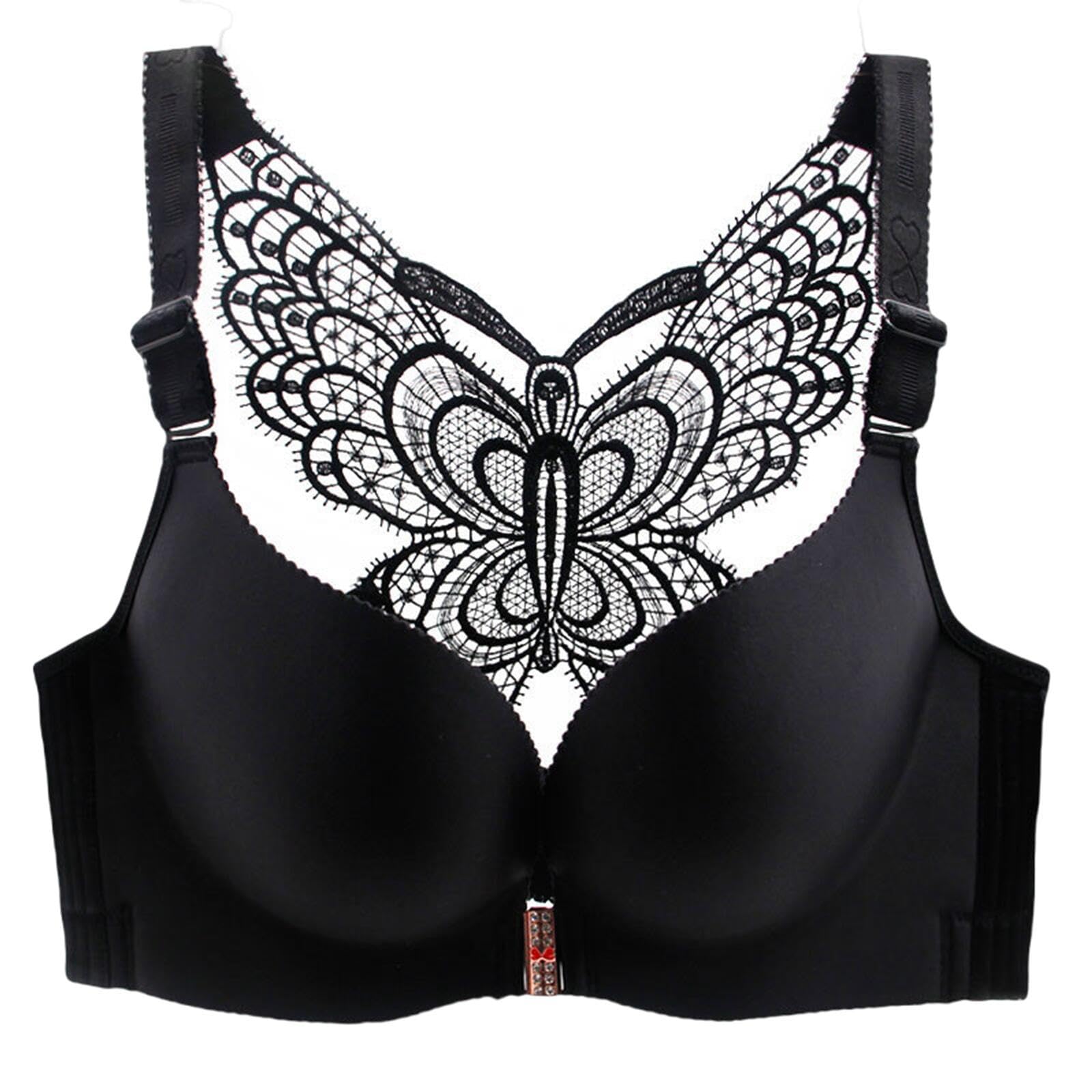 Yuyuch Women's Black Front Closure Lace Butterfly Bras For Push Up Plunge Seamless Smoothing Bra No Wire Comfort Everyday Bra