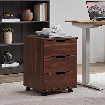 Farini Wood File Cabinet for Home Office,Under Desk 3 Drawer Mobile File CabinetBlack,Brown,Non-Assembled