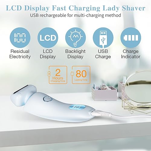 Miniatura 5 de Maquinilla de afeitar eléctrica para mujer, maquinilla de afeitar eléctrica 2 en 1 para mujer, para piernas, brazos, cara, área púbica, depilación