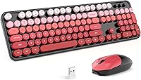 Vista 34 de MOFII Combo de teclado y mouse inalámbricos 2.4 Ghz, tamaño completo, retro, con teclas numéricas y lindo mouse, para PC de escritorio, laptop