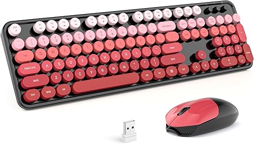 Miniatura 37 de MOFII Combo de teclado inalámbrico y mouse silencioso, delgado y compacto USB de 2.4 G, tamaño completo, lindo teclado de 110 teclas para PC, azul