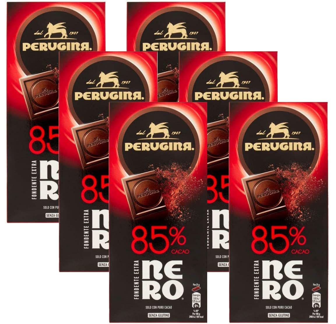 6X Perugina Nero Tavoletta di Cioccolato Fondente Extra 85% di Cacao 85gr [6 confezioni]