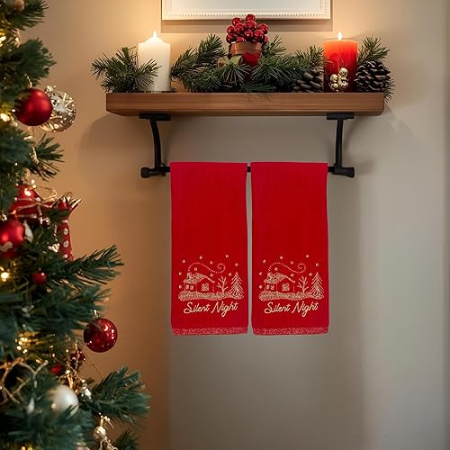 Miniatura 10 de Toallas de mano de muñeco de nieve rojo con borde a cuadros toallas de mano de baño de lujo, bordadas (25 x 16 pulgadas)