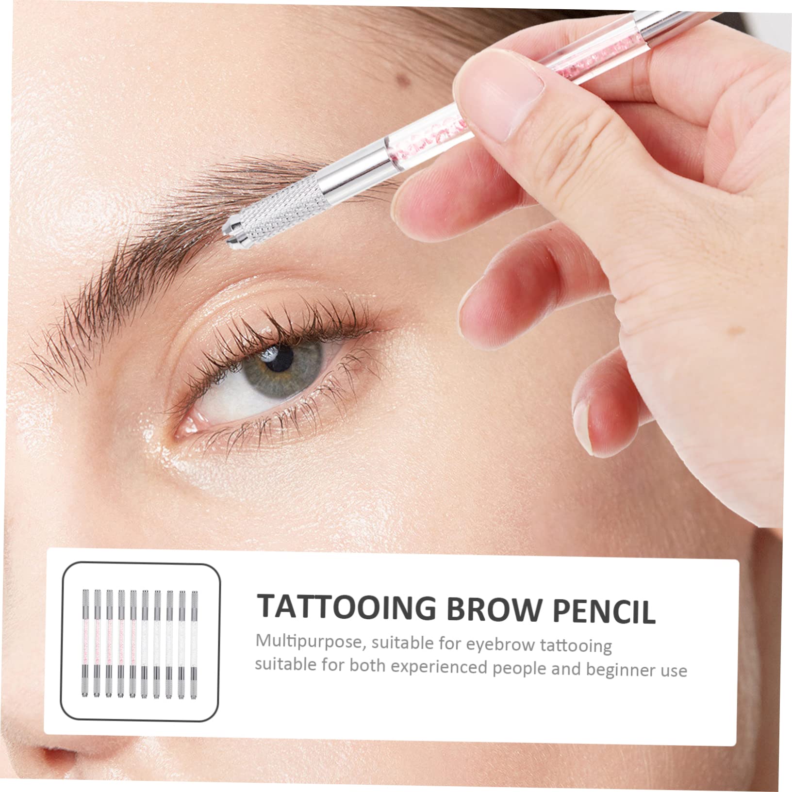 Outanaya Matita per Microblading Sopracciglia a Doppia Punta Decorazione di Cristalli in ABS 10 Pezzi, per Make-up Permanente e Progetto Sopracciglia per Principianti ed Esperti