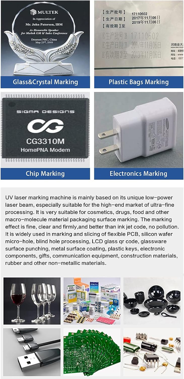 Examples of materials marked by the UV laser engraver