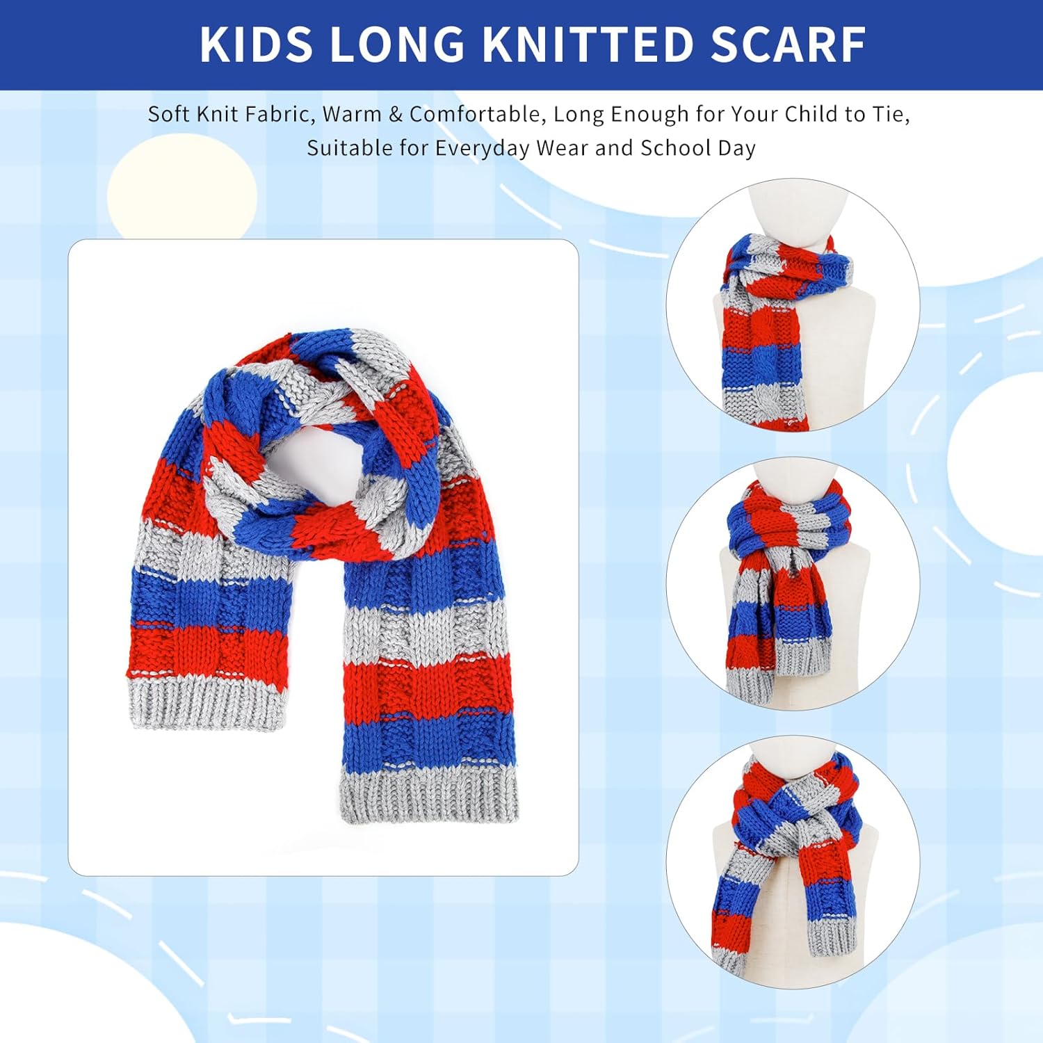 Boys Winter Hat Scarf and Gloves Set for Kids Warm Knitted Hat Mittens and Fleece Neck Warmer Scarf Set for Boys Girls 3pcs - Image 5