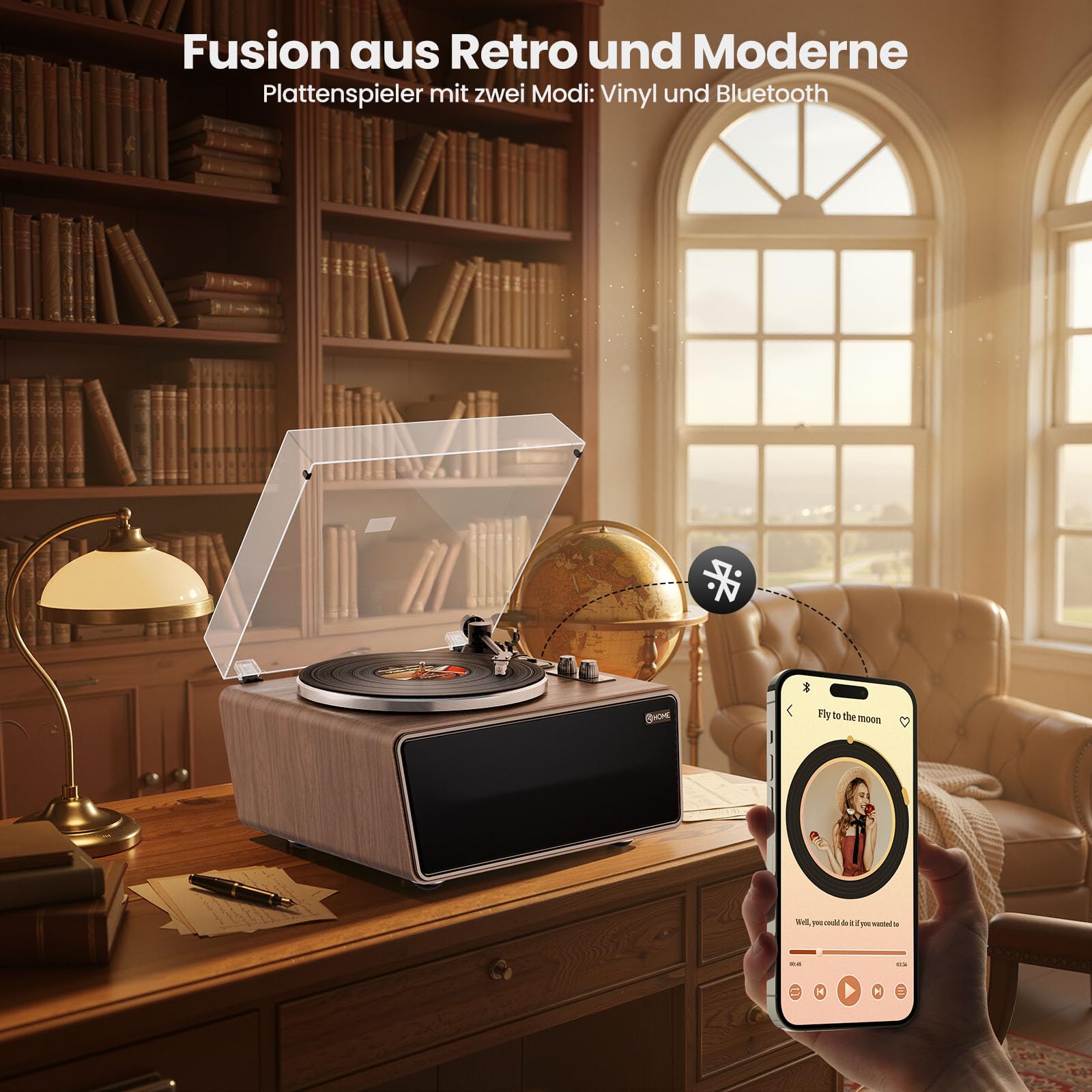 All in One Plattenspieler mit 4 Stereo Integrierten Lautsprecher,Hi-Fi Schallplattenspieler,Vinyl Record Player Bluetooth,USB PC Digitaler Ausgang,Phono Vorverstärker,AT-3600L,33/45U/min