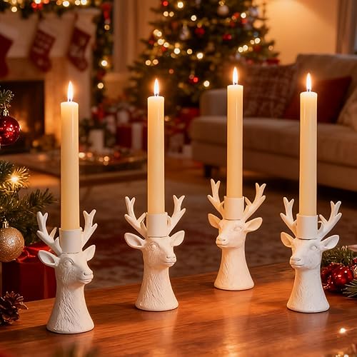 DN DECONATION Portavelas votivas de renos para velas cónicas, centros de mesa de centro de mesa de comedor, mantel y decoraciones navideñas, juego