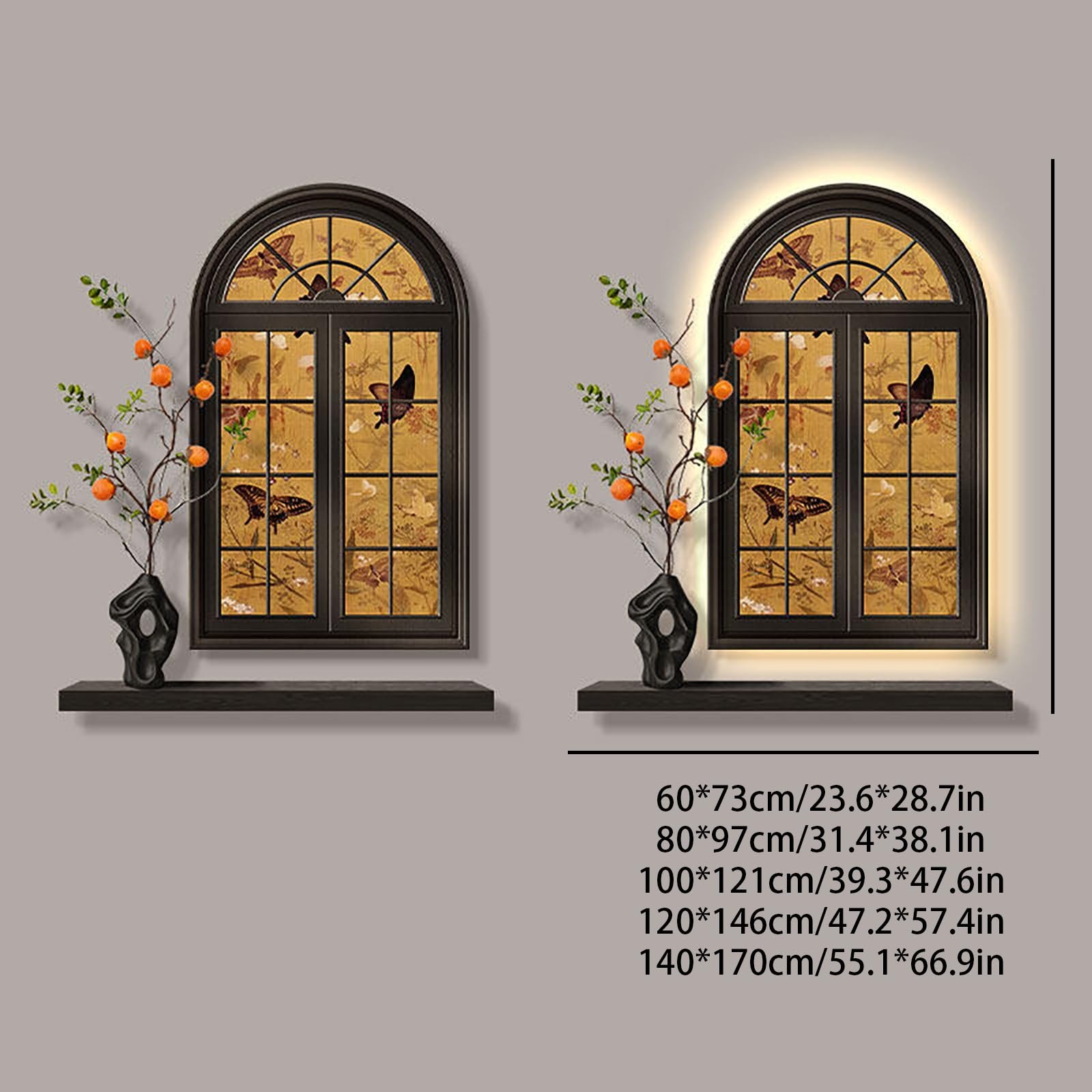 Podświetlana dekoracja ścienna, sztuczna rzeźba okienna z oświetleniem LED, nowoczesny wiszący mural do przedpokoju, korytarza, dekoracji domu, 140 x 170 cm