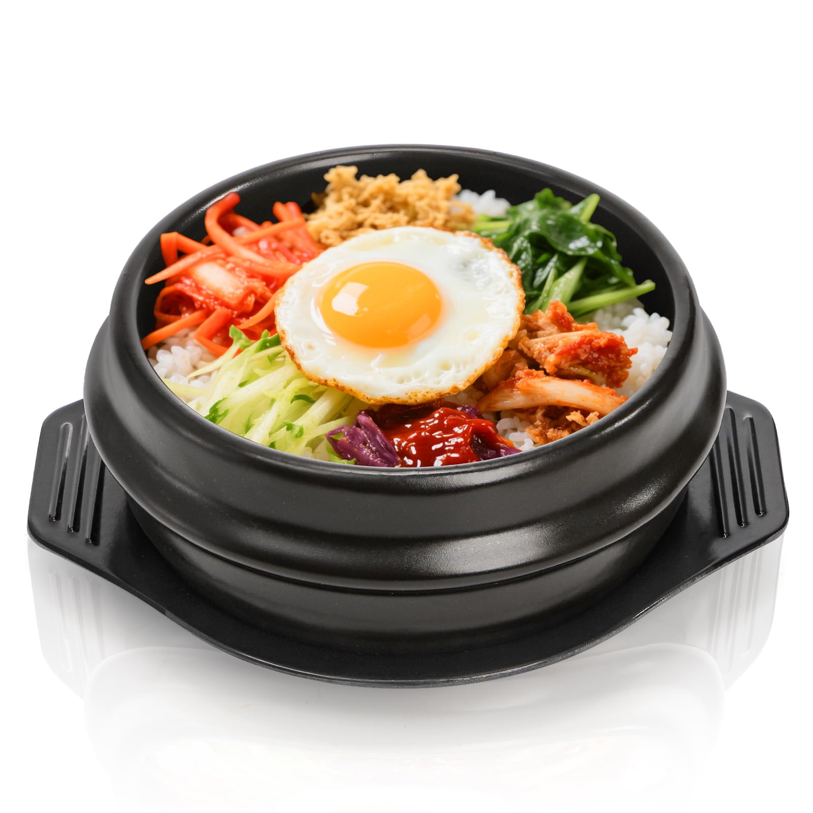 Bol en pierre coréenne de 1 050 ml avec plateau | Dolsot Bibimbap Ensemble de casseroles en céramique pour restaurants, riz, soupe, nouilles