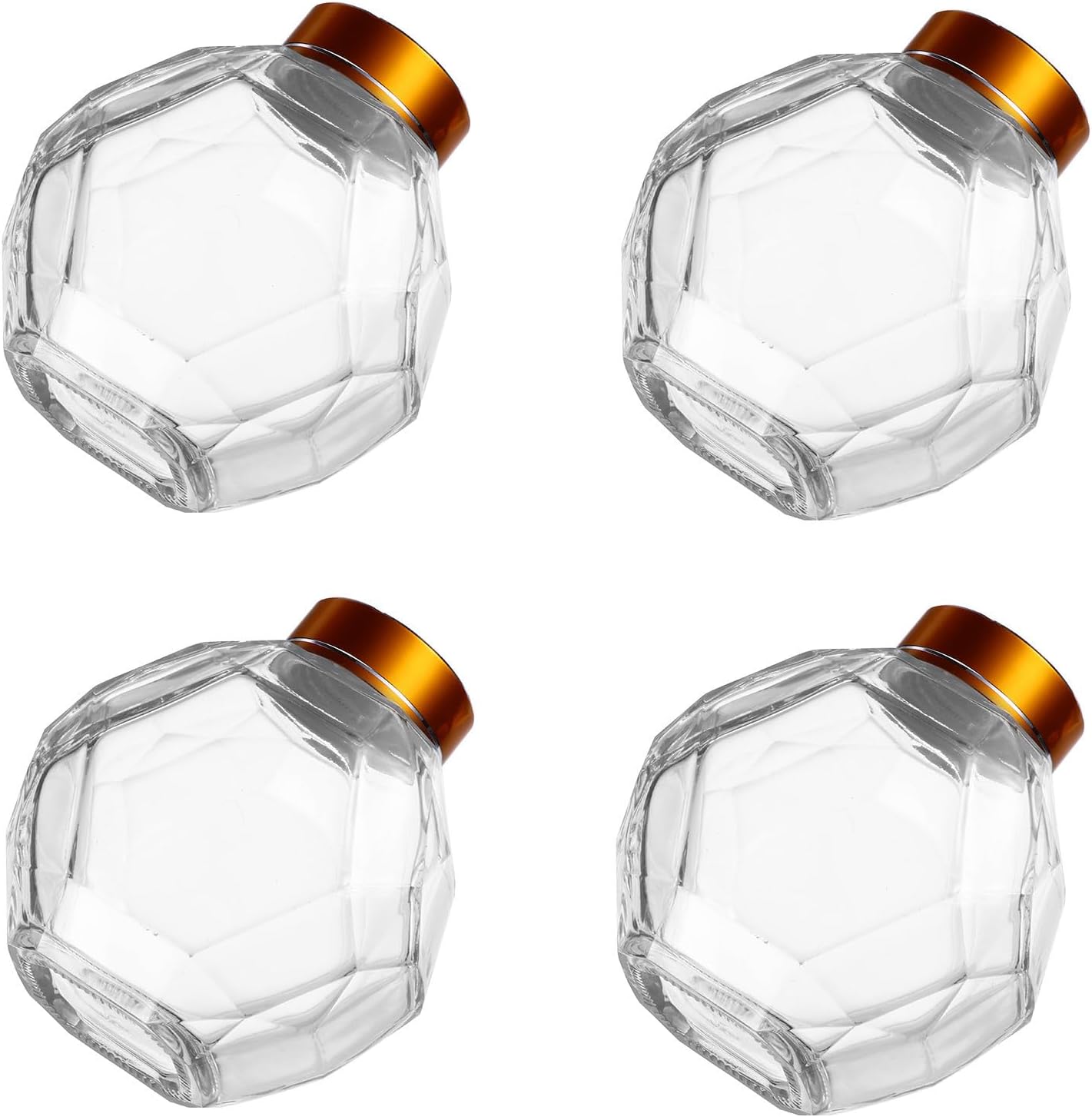 BESTYASH 4pcs Honey Jar with Spiral Design and Golden Iron Lid Glass Honey Jar for Kitchen Use for Serving