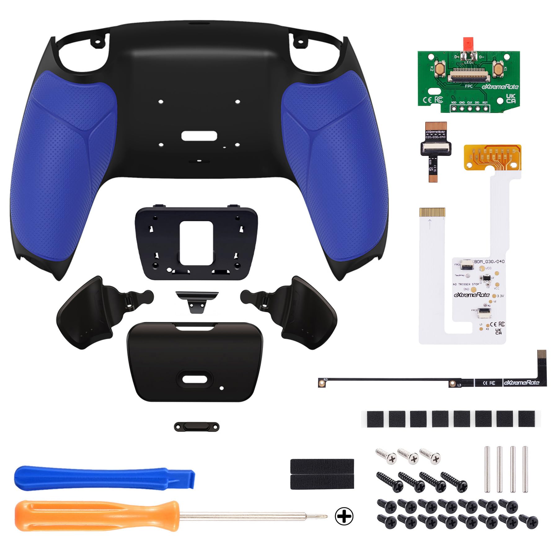 eXtremeRate Rise V3 Remap Kit Programmabile per ps5 Controller BDM-030/040/050,Tasti Posteriori Palette Paddles Cover Grip Gommato per ps5 Joystick-Senza Controller-Nero Blu