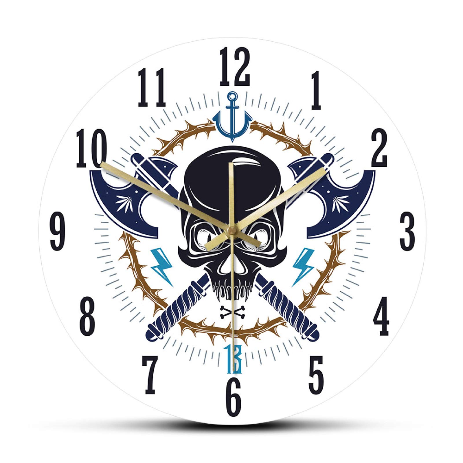 幸せな風Decor Clocks, Wall Clock Aggressive Skull Pirate Emblem Modern Wall Clock V-intage Style Jolly Roger Home Decor Tattoo Deadhead Sweep Wall Watch Quartz Silent Non Ticking Gift Ideas Wall Clock