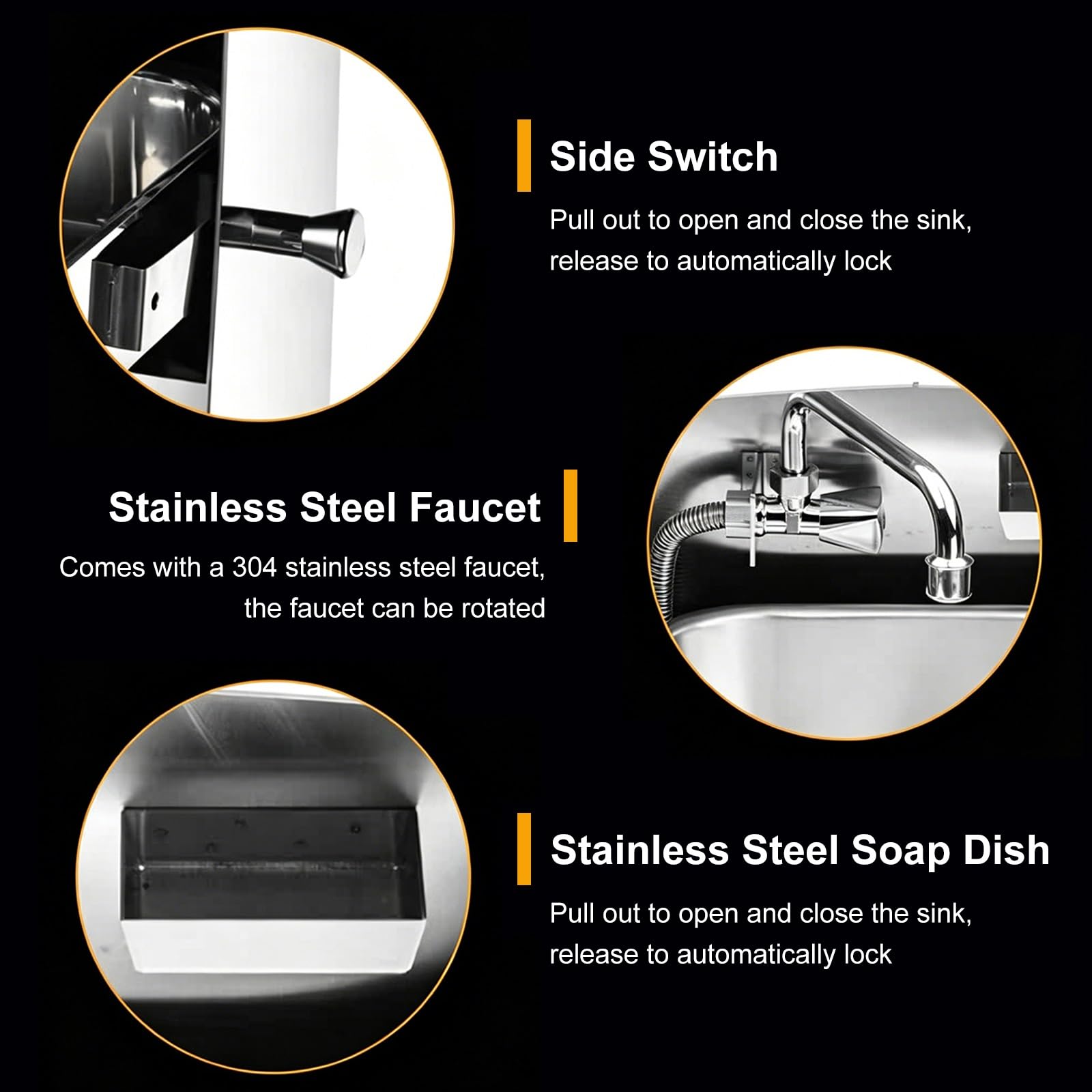 Fregadero Plegable para Barcos y Autocaravanas con Grifo, Lavabo de Acero Inoxidable para Autocaravanas, Yates, Bares y Food Trucks