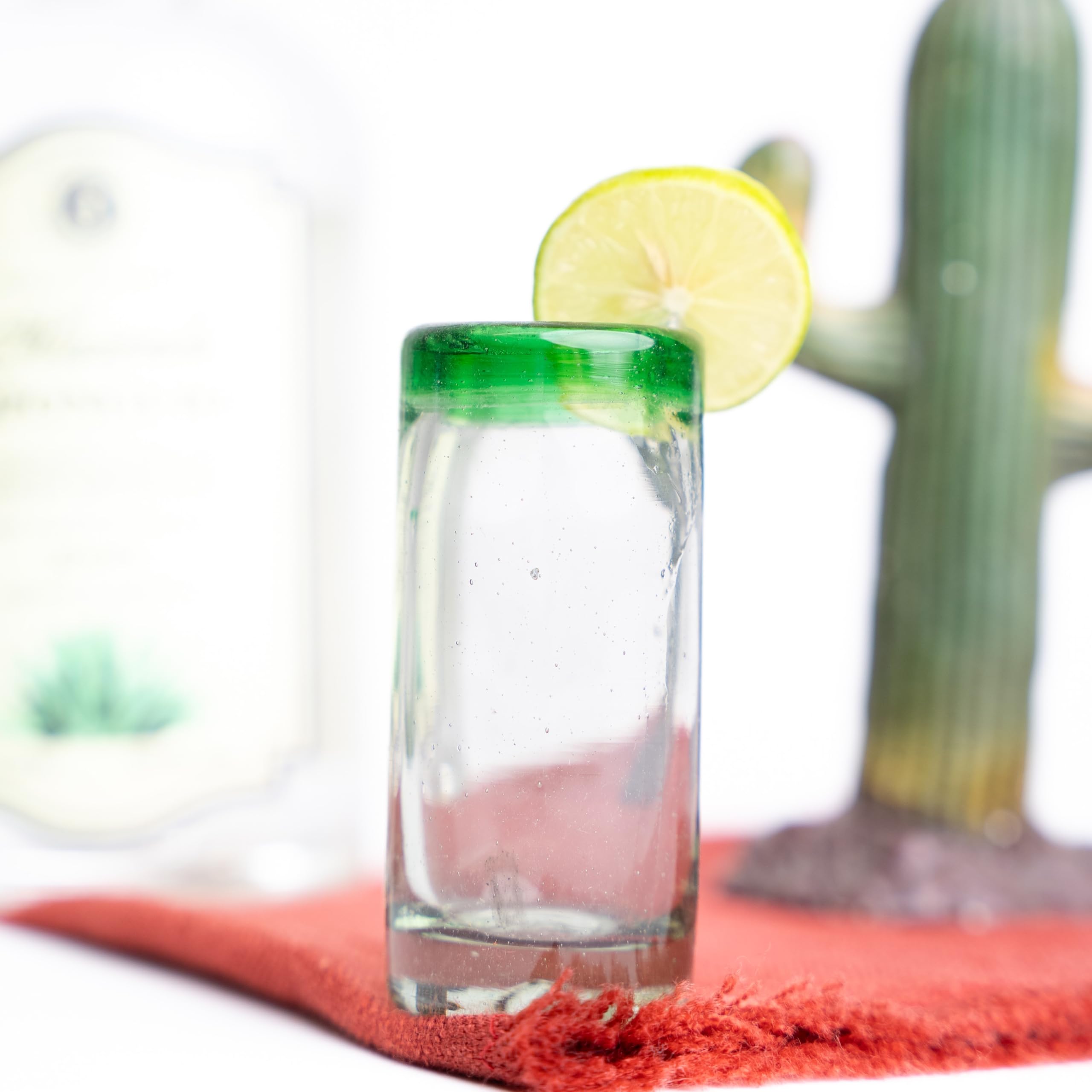 Lot de 4 lunettes mexicaines Tequila Shot à bord vert Lot de 4 lunettes à monture Tequila, 2 oz - 50 ml