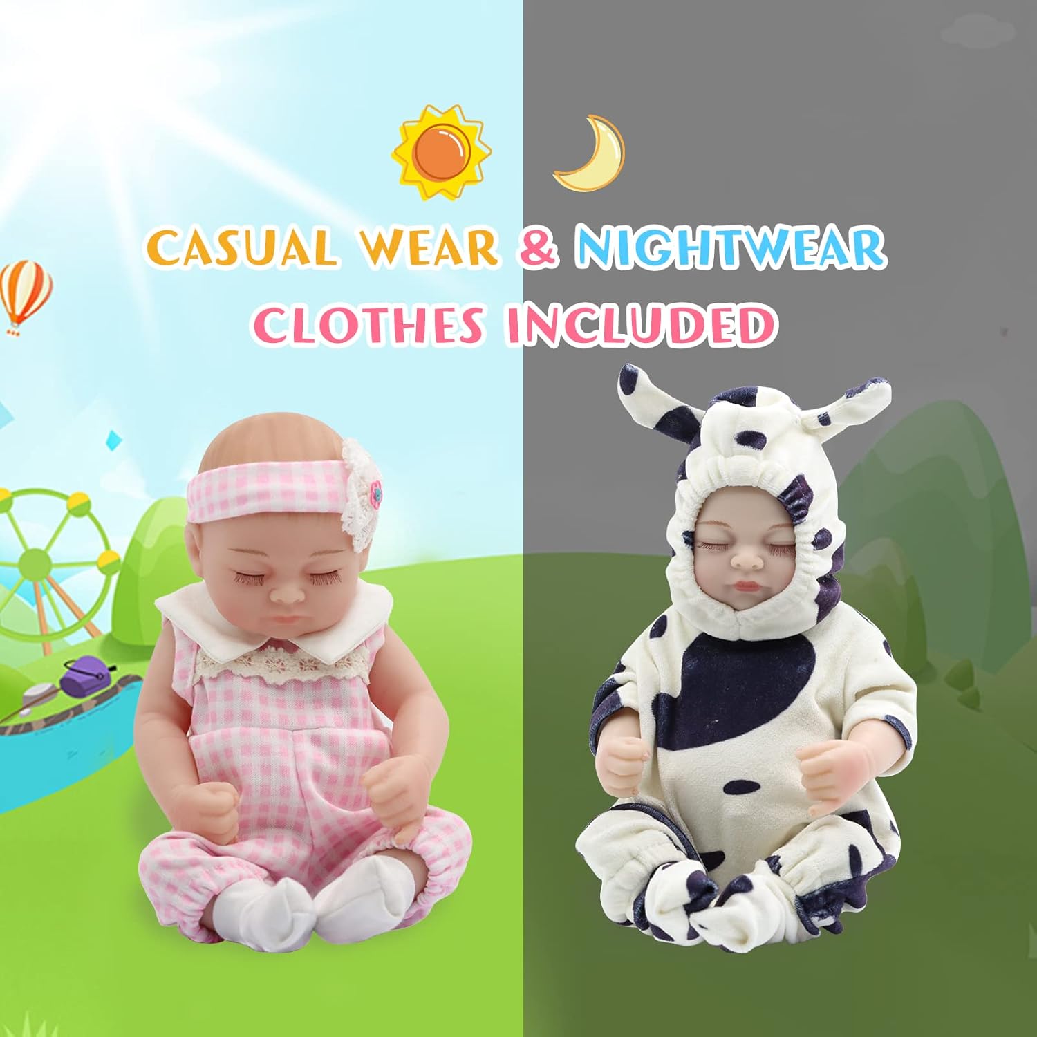 10" Realistic Baby Girl Doll with 2 Clothes, Silicone Vinyl Reborn Baby Dolls, Real Life Soft Body Newborn Doll, Lifelike Sleeping Baby Gift Set for Kids Age 3+
